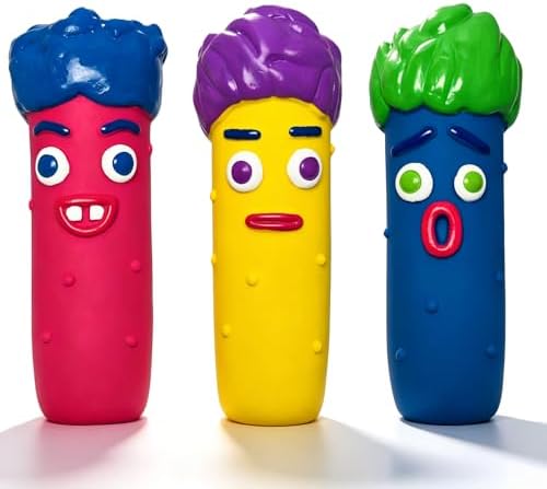 Smile Face Cucumber Latex Dog Squeaky Toys, 3-Pack, 5x1.5x1.5'' | Easy to Pick Up, for Small and Medium Breeds, Soft Latex Rubber, Loud Squeak, Floats on Water, Indoor Outdoor Fetch Playing