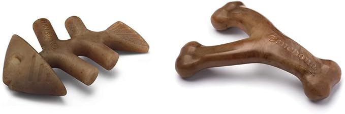 Benebone Fishbone and Wishbone Durable Dog Chews | Made in USA | Real Fish and Bacon Flavors