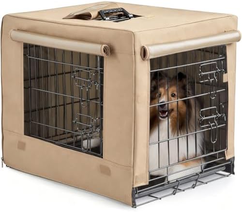 DONORO Dog Crates for Small Size Dogs Indoor Double Door Dog Kennels & Houses for Puppy and Cats, Collapsible Metal Contour Dog Cages (Tan, 30.0" L x 19.0" W x 21.0" H)