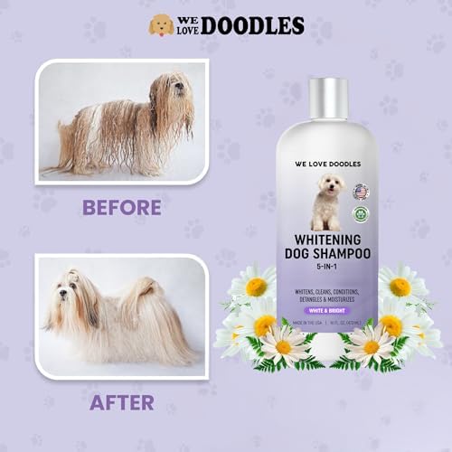 Dog Whitening Shampoo & Conditioner, Removes Stains On White Coat, USA Made | Prevents Discoloration & Brightens Fur On White Haired Dogs, Tearless, Hypoallergenic, Gentle, Natural Shampoo for Dogs, USA