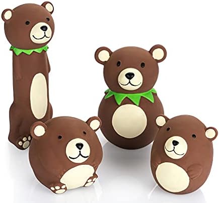 CHIWAVA 4PCS Squeaky Latex Dog Toy Funny Brown Bear Sets for Small Dogs | Soft Squeeze Squeak Toys, Great for Interactive Fetch Play Indoor & Outdoor