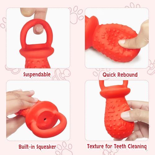 Latex Chew Dog Toys, Novelty Squeaky Pacifier Dog Toys, 5.2" Durable Pacifier Dog Chew Toys for Small and Medium Dogs(Red,1 Pcs)