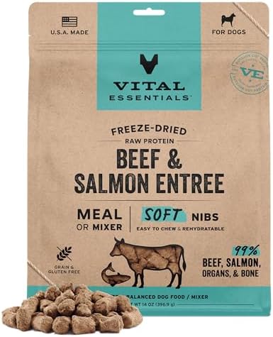 Vital Essentials Freeze Dried Dog Food, Beef & Salmon Nibs, 14 oz Bag