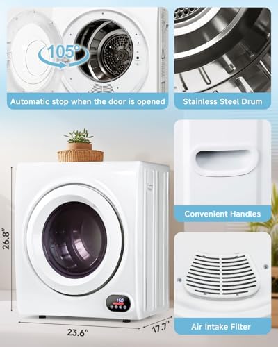 Feelfunn 3.5 Cu. Ft. Portable Clothes Dryer, 1500W Front Load
