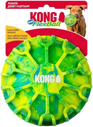 KONG FlexBall Interactive Fetch Toy, Floats in Water, for X-Large Dogs | Durable Interactive Fetch Ball with Easy-Grip Ridges That Floats in Water, Built for Long Outdoor Play