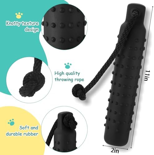 Blueweenly White and Black Dog Bumper Toy Training Dummy, 4 Pcs | Plastic Lightweight Floats on Water, Textured with Rope for Fetch, Pool Outdoor Retrieving, Summer Water Play