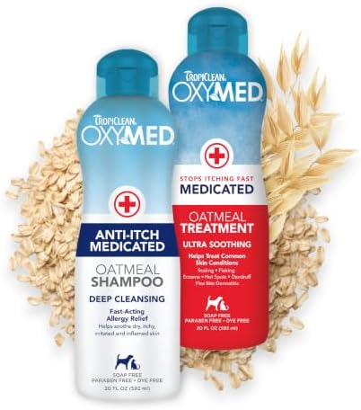 TropiClean OxyMed Medicated Dog Shampoo and Conditioner Set, 2 Pack | Skin-Soothing Oatmeal Formula | For Itchy Skin | Shampoo & Conditioner Set | For Dogs & Cats
