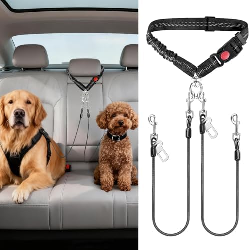 Idepet Stainless Steel 3-in-1 Dog Car Seatbelt, 2-Pack, Black