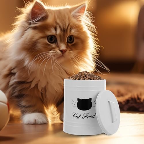 DOITOOL Metal Pet Food Storage Container with Airtight Seal, White Iron Dog and Cat Food Bin for Home Use, Sturdy Animal Treat Canister with Lid for Kitchen Counter
