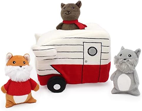 ZippyPaws Burrow Interactive Dog & Puppy Toys for Boredom- Retro Camper | Stimulating Pet Products to Keep them Busy, Hide & Seek Plush Dog Puzzle, Enrichment Squeaky Toy, For Small & Medium Dogs