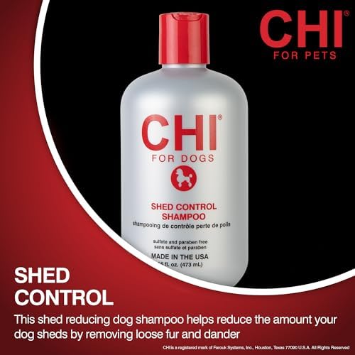 CHI for Dogs Shed Control Anti-Shedding Dog Shampoo, 16 Oz | Reduces loose hair, sulfate and paraben free, pH-balanced, cruelty-free, for all coat types and breeds