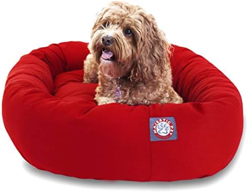 Majestic Pet Bagel Calming Dog Bed, 32 Inch Medium, Round, Washable, Red