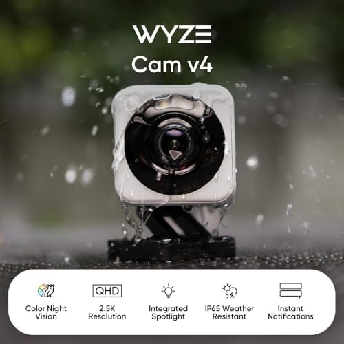 WYZE Cam v4 (Latest Model), 2.5K AI Security Camera, Indoor/Outdoor Cameras for Home Security, Baby Monitor & Pet Camera, Color Night Vision, No Subscription Required (2 Pack)