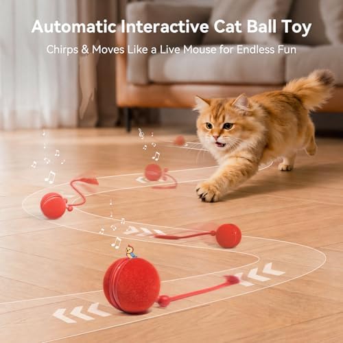 Cheerble Interactive Cat Toy Ball, Smart Automatic Electric Cat Toys for Indoor Cats with 3 Speeds, Chirping Moving Motion Activated Teaser Rolling Ball Toy for Cats/Small Dog to Keep Them Busy
