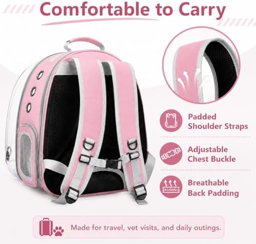 Expandable Cat Carrier Backpack with Bubble Window, Pink