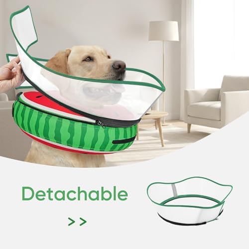Supet Raised Inflatable Dog Cone After Surgery - Adjustable Recovery Donut Collar with Removable Shield to Stop Licking Wounds & Protect Stitches - Soft Dog Cone Alternative for Dogs (Watermelon,XXL)