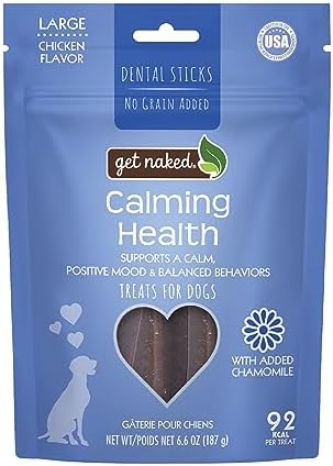 Get Naked Calming Dental Sticks for Dogs – Grain-Free Chicken Flavor, Anxiety Relief with Chamomile, Passion Flower, No CBD, Tartar Control, Gluten-Free – Large Sticks 6.6 oz Bag