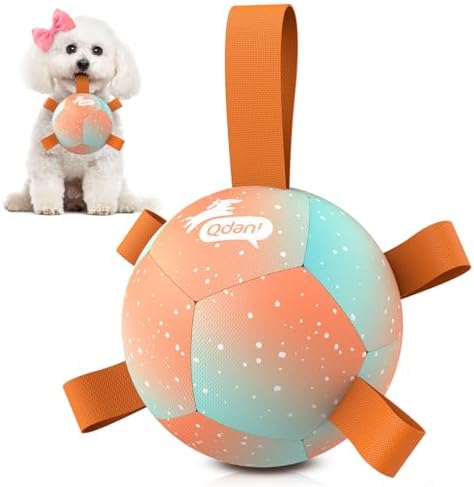 QDAN Small Puppy Dog Balls Toys, Dog Soccer Ball with Straps, 5 Inch | Interactive Toys for Tug of War, Premium Pet Training Ball, Puppy Birthday Gifts for Small Dogs, Gradient Orange