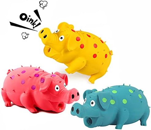 3-Pack Squeaky Pig Dog Toys - Durable Rubber Chew Toys with Oinking & Grunting Sounds for Small, Medium & Large Dogs - Interactive Latex Puppy Toy Set