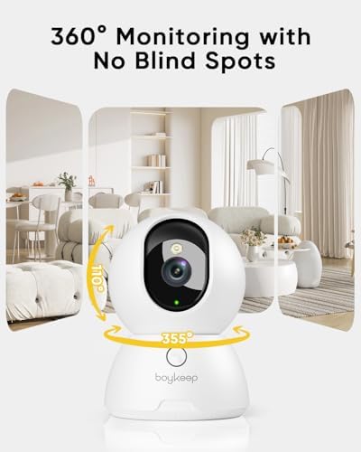 BoyKeep Indoor Camera, 2K Cameras for Home Security with Motion Detection, Pet Camera Indoor with Phone App, Color Night Vision, 2-Way Audio, Cloud/TF Card Storage, Compatible with Alexa