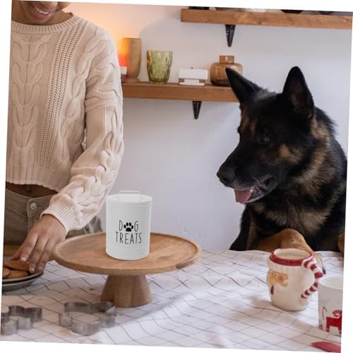 KICHOUSE Metal Dog Food Storage Container Dog Treat Station Air Tight Dog Treat Canister, iron, White