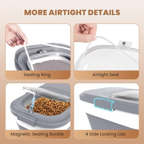 15-23Lbs Airtight Dog Food Storage Container, 23Lbs, Grey