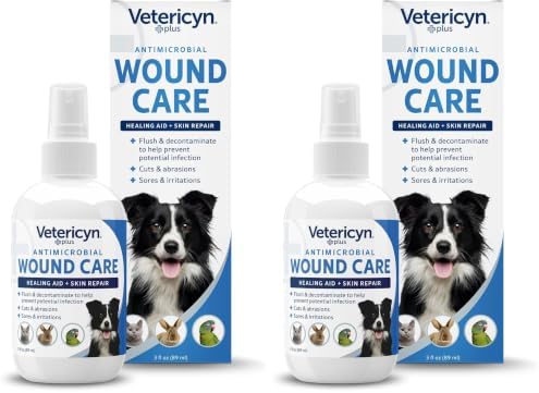 Vetericyn Plus Dog Wound Care Spray | Healing Aid and Skin Repair, Clean Wounds, Relieve Dog Skin Allergies, Safe for All Animals. 3 Ounces (Pack of 2)
