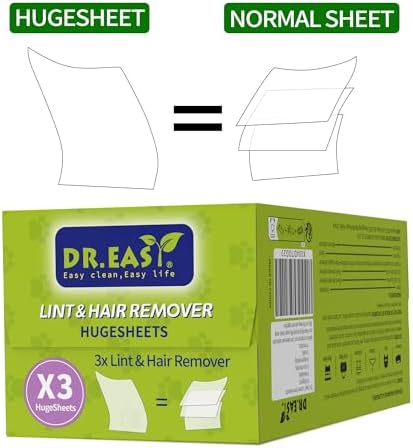 Dr.Easy LINT & HAIR REMOVER Pet HUGESHEETS with 3X Dryer Sheets, Lavender Fresh, 200 Count,PLANT&MINERAL-BASED FORMULA