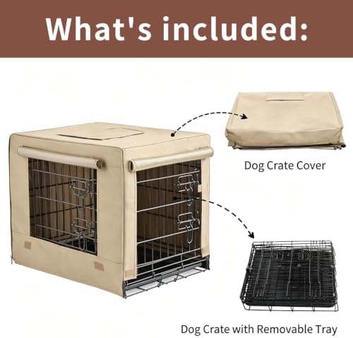 DONORO Dog Crates for Small Size Dogs Indoor Double Door Dog Kennels & Houses for Puppy and Cats, Collapsible Metal Contour Dog Cages (Tan, 30.0" L x 19.0" W x 21.0" H)