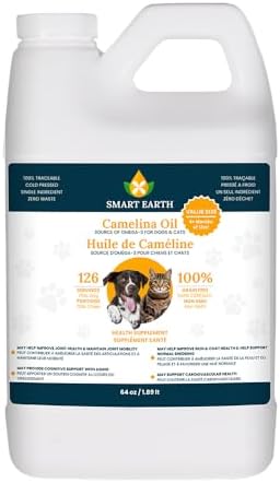 Smart Earth Camelina Oil for Dogs - Omega 3, 6, 9 Supplement for Healthy Skin, Shiny Coat & Flexible Joints - Dog Joint Supplement - Natural Canine Wellness - Omega 3 for Dogs (Pump Included - 64oz)