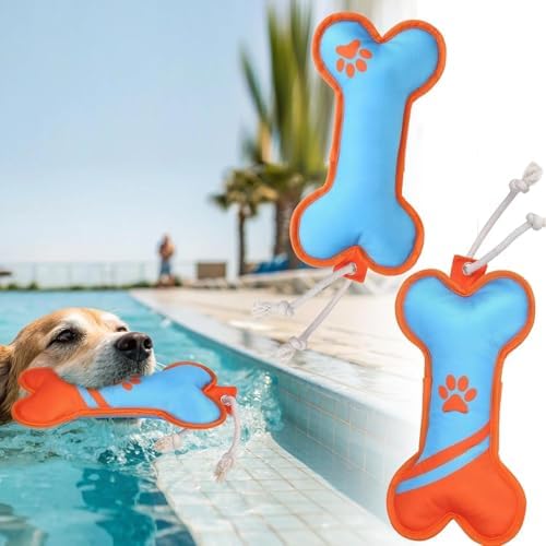 BINGPET Dog Pool Floating Toys, Bone Shaped with Rope, 2-Pack