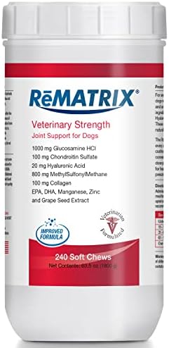 ReMATRIX Joint Support Supplement for Dogs - Glucosamine, Chondroitin, MSM, Omega-3 - Hip and Joint Pain Relief and Support for Dogs - Made in USA - 240 Soft Chews