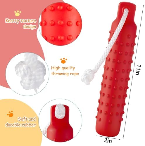 Blueweenly Orange and Red Dog Bumper Toy Training Dummy, 8 Pcs | Plastic Lightweight Floats on Water, Textured with Rope for Fetch, Pool Outdoor Retrieving, Summer Water Play
