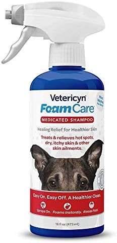 Vetericyn FoamCare Medicated Dog Shampoo - Instant Foaming, Spray-On Hypoallergenic Shampoo, Medicated Formula for Sensitive Skin, Safe for Dogs and Cats. 16 Ounce