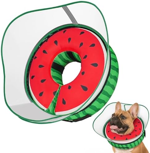 Supet Raised Inflatable Dog Cone After Surgery - Adjustable Recovery Donut Collar with Removable Shield to Stop Licking Wounds & Protect Stitches - Soft Dog Cone Alternative for Dogs (Watermelon,M)