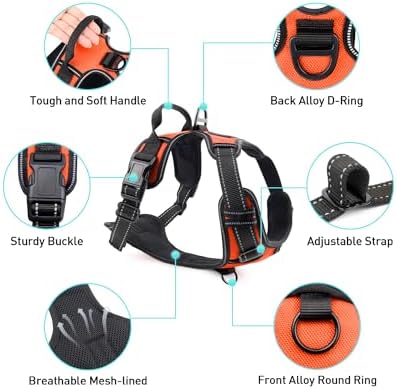 Joytale Dog Harness (Chest: 12-21"), Dog Collar and 6FT x 3/4" Wide Dog Leash Set, Reflective Padded Nylon Collar and Leash, Adjustable Soft Harness with Handle for Dogs