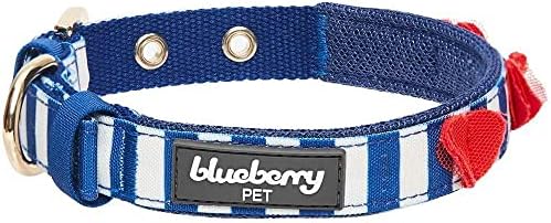 Blueberry Pet 4 Patterns Bon Voyage Sea Lover Adjustable Dog Collar in Chunky Nautical Blue Stripes, Neck 9-12.5", for Small Breed