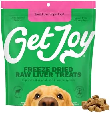 Get Joy Freeze Dried 100% Beef Liver Dog Treats, 16oz | Single Ingredient Organ Meat, High Protein Raw Dog Food Topper, Snack & Training Rewards | Grain Free, Gluten Free, Filler Free