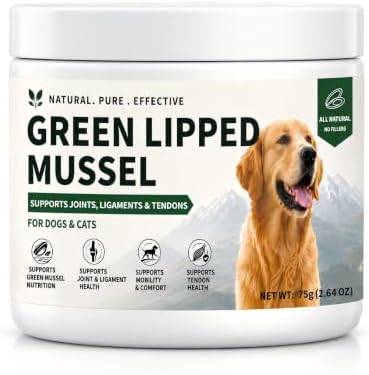 Green Lipped Mussel Powder for Dogs and Cats – 100% New Zealand Mussels, Joint & Mobility Support Supplement for Dogs and Cats, Easy-to-Mix Daily Wellness Powder, 2.64 oz, Up to 250 Servings
