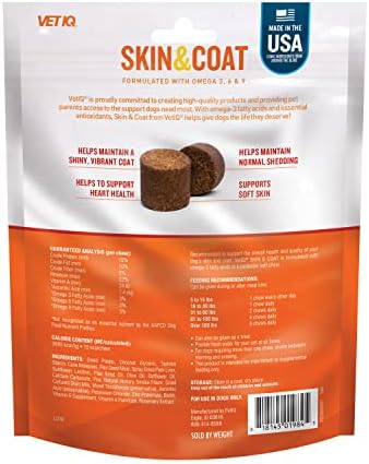 VetIQ Skin and Coat Supplement for Dogs, Helps Maintain Healthy Skin and Shiny Coat, Hickory Smoke Flavor Dog Chew, Made in The USA, 60 Count (Pack of 2)