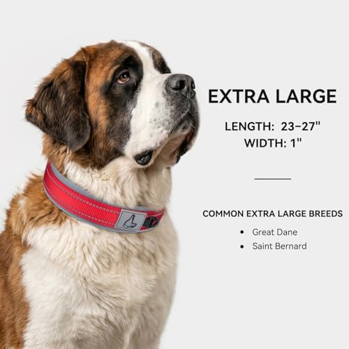 Joytale Reflective Dog Collar for XLarge Dogs with Wide Padding, Red