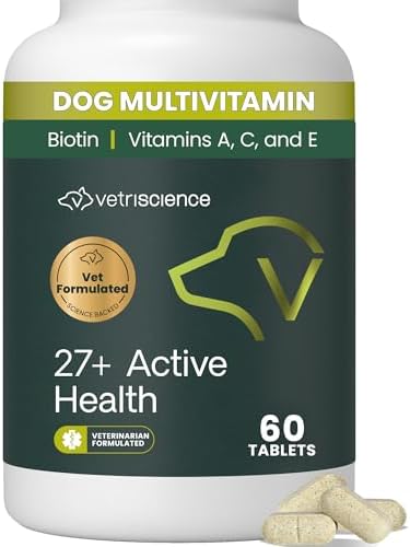 VetriScience Senior 27+ Active Health Chewable Tablets, Veggie, 60 Count | Canine Plus Daily Multivitamin for Senior Dogs, Balanced Vitamins, Minerals & Antioxidants, Aging & Wellness Support