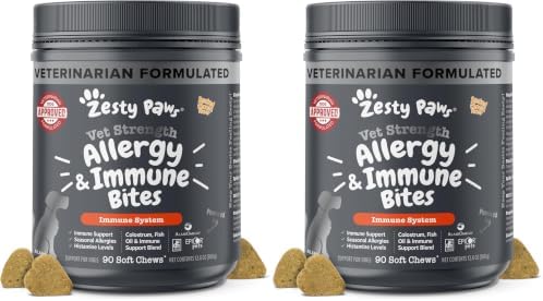 Zesty Paws Vet Strength Allergy Immune Bites - Dog Allergy Chews, Dog Probiotics for Itchy Skin and Ears, Smoked Cheese, 90ct (Pack of 2)