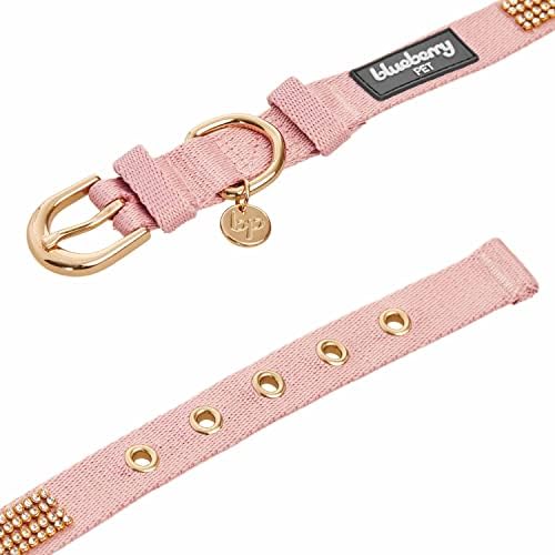 Blueberry Pet Sparkling Rhinestone Adjustable Dog Collar with Metal Buckle, Baby Pink, Neck 9-12.5", for Small Breed