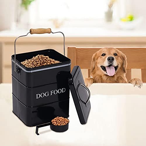 Morezi Dog Food Treat Storage Container with Lid Scoop Included, 5 lbs, Carbon Steel, Black