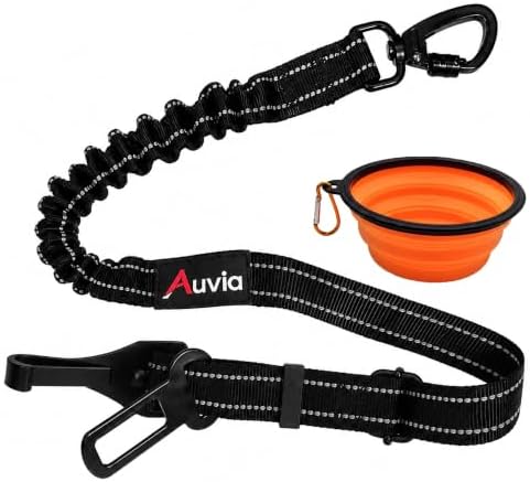Dog Seat Belt for Car, Bungee Tether, Headrest Loop & Travel Bowl