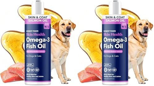 Honest Paws Salmon Oil for Dogs & Cats – Omega 3 Fish Oil Supplement for Skin, Coat, Joint & Heart Health – Natural, Sustainably Sourced Wild Alaskan Salmon, 16 oz (Pack of 2)