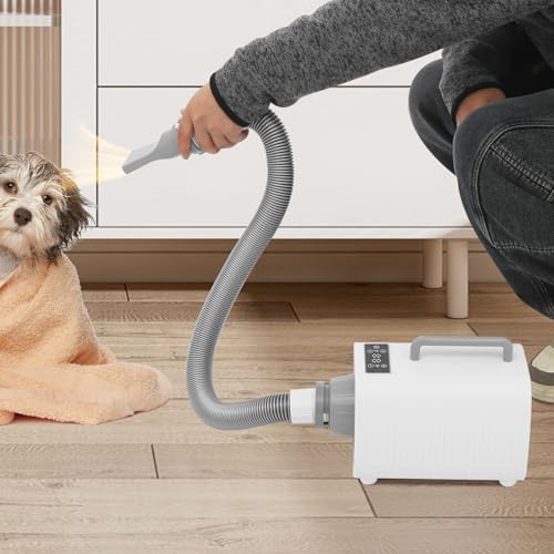 Pet Hair Dryer, 2100W High Velocity Dog Blow Dryer with 9 Speed & 9 Temperature Settings, Adjustable Pet Grooming Blower with 3 Nozzles, Quiet Dog Dryer for Home Pet Shops, White
