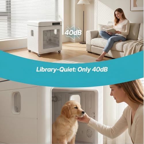 100L Pet Dryer Box for Medium Dogs and Large Cats, 35dB Ultra Quiet Automatic Cat Drying Station, 5-Sided Airflow with Brushless Motor Fits Maine Coon, Corgi, Shiba Inu (Large)