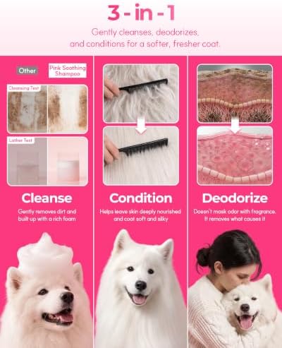 PETHROOM Pink Soothing 3-in-1 Dog & Cat Shampoo for Dry Skin & Itch Relief | Vet-Formulated with Ceramides & Panthenol for Skin Barrier Care, pH-Balanced, Soap, Sulfate & Fragrance-Free, 13.5 fl oz